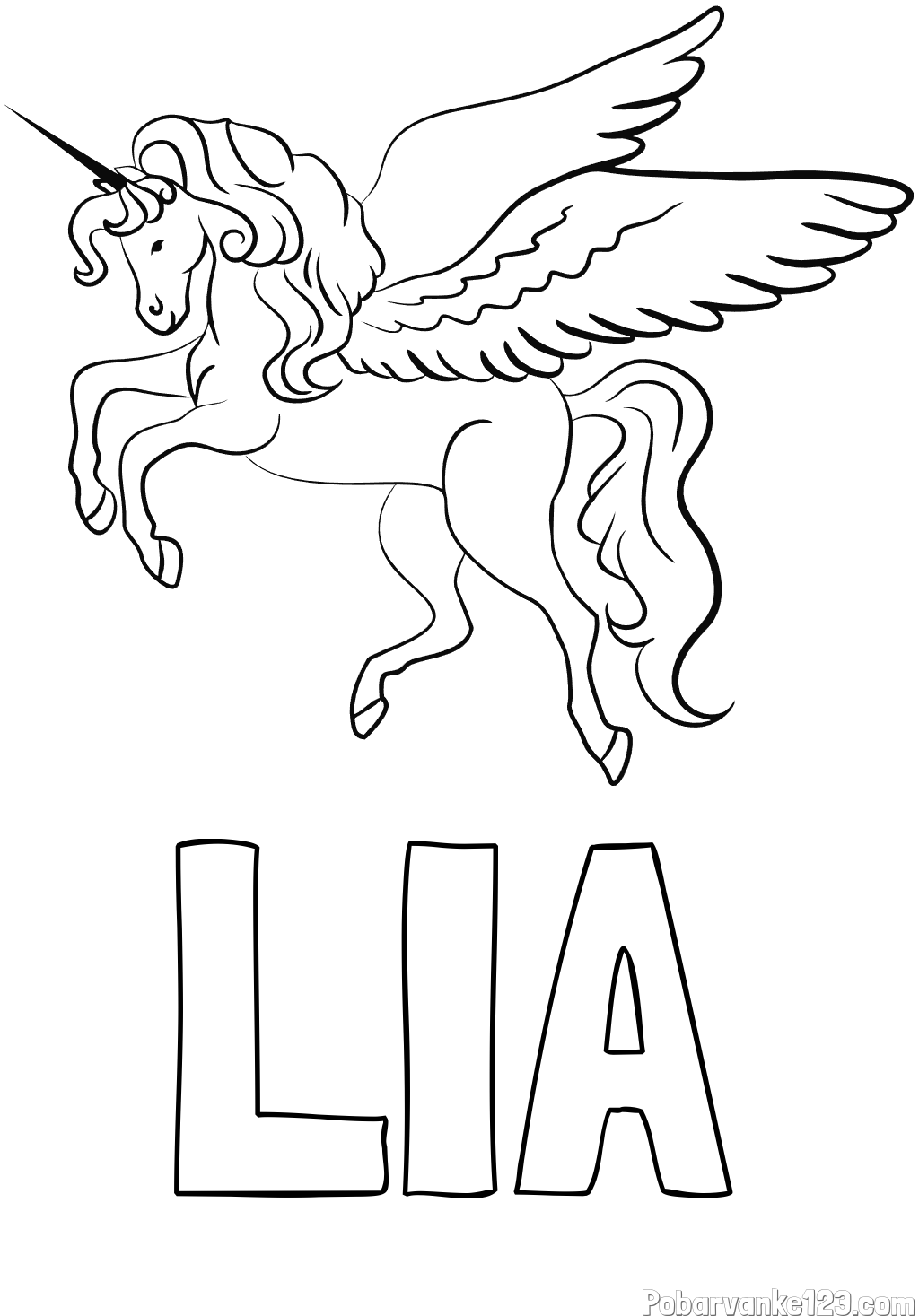 Pobarvanka imena LIA in lepa pobarvanka samoroga