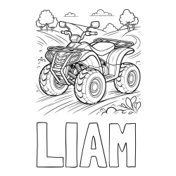 Online izdelana pobarvanka - Pobarvanka imena LIAM in pobarvanka štirikolesnika na cesti