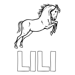 Online izdelana pobarvanka - Pobarvanka imena LILI in pobarvanka konja v skoku