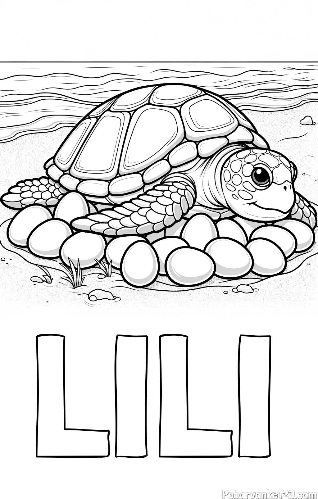 Pobarvanka imena LILI in pobarvanka želve na obali