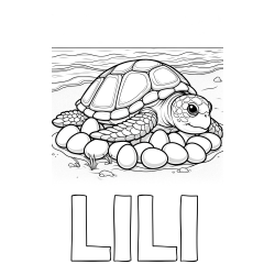 Online izdelana pobarvanka - Pobarvanka imena LILI in pobarvanka želve na obali