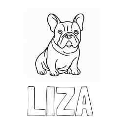 Online izdelana pobarvanka - Pobarvanka imena LIZA in pobarvanka francoskega buldoga
