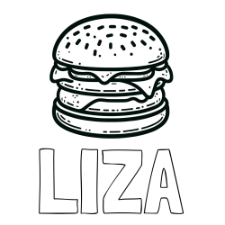 Online izdelana pobarvanka - Pobarvanka imena LIZA in preprosta pobarvanka hamburgerja