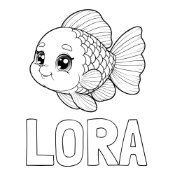 Online izdelana pobarvanka - Pobarvanka imena LORA in ljubka pobarvanka starejše ribe