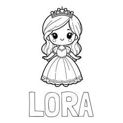 Online izdelana pobarvanka - Pobarvanka imena LORA in pobarvanka ljubke princeske