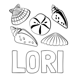 Online izdelana pobarvanka - Pobarvanka imena LORI in pobarvanka različnih školjk