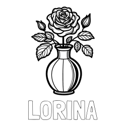 Pobarvanka imena LORINA in pobarvanka čudovite vrtnice v vazi