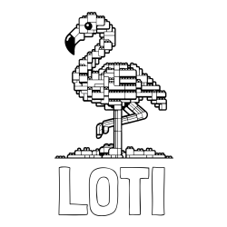 Online izdelana pobarvanka - Pobarvanka imena LOTI in pobarvanka flaminga sestavljenega iz LEGO kock