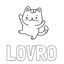 Online izdelana pobarvanka - Pobarvanka imena LOVRO in pobarvanka razigrane mačke