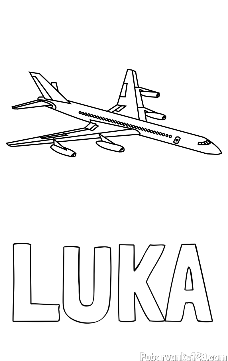 Pobarvanka imena LUKA in potniško letalo