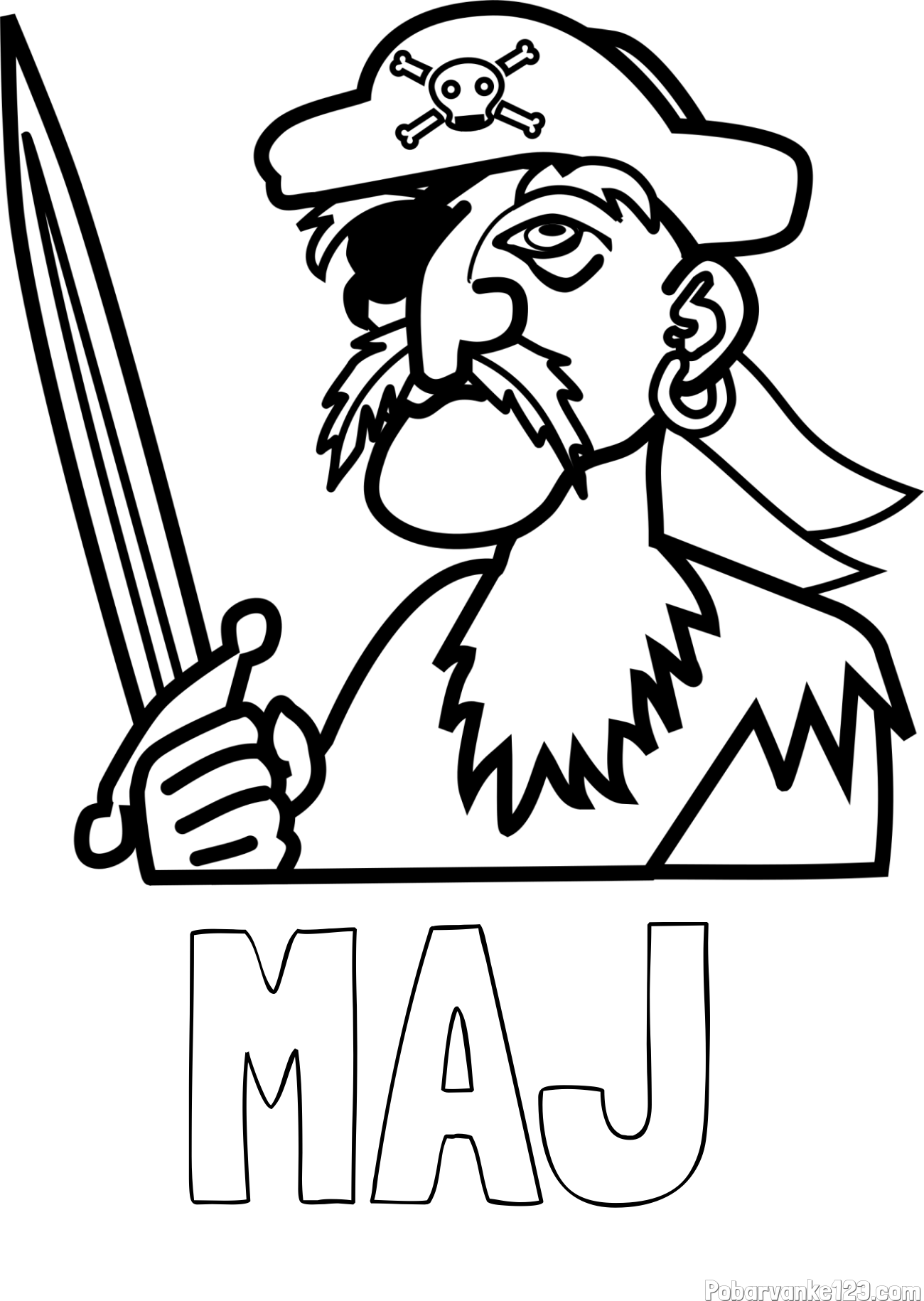 Pobarvanka imena MAJ in pobarvanka gusarja s kljukastim nosom
