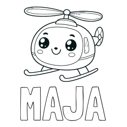 Online izdelana pobarvanka - Pobarvanka imena MAJA in otroška pobarvanka ljubkega helikopterja
