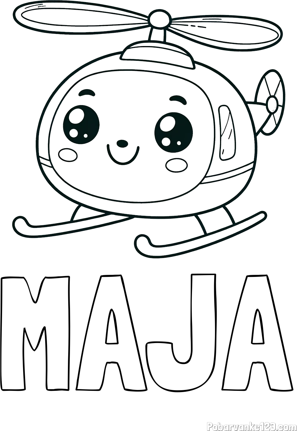 Pobarvanka imena MAJA in otroška pobarvanka ljubkega helikopterja
