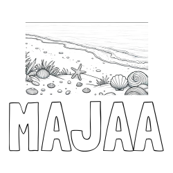Online izdelana pobarvanka - Pobarvanka imena MAJAA in pobarvanka morja in plaže