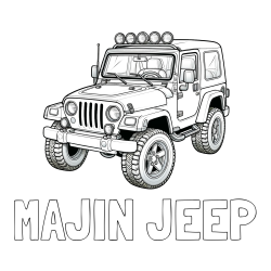 Online izdelana pobarvanka - Pobarvanka imena MAJIN JEEP in pobarvanka džipa