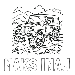 Online izdelana pobarvanka - Pobarvanka imena MAKS INAJ in pobarvanka džipa na terenu