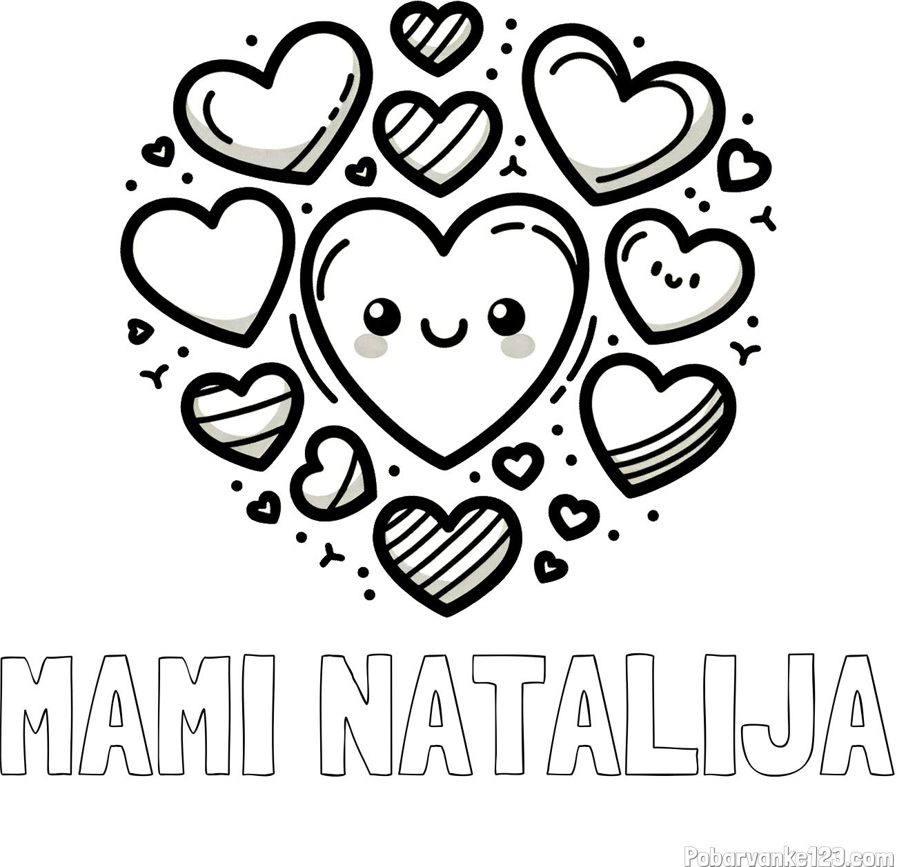 Pobarvanka imena MAMI NATALIJA in pobarvanka srčkov