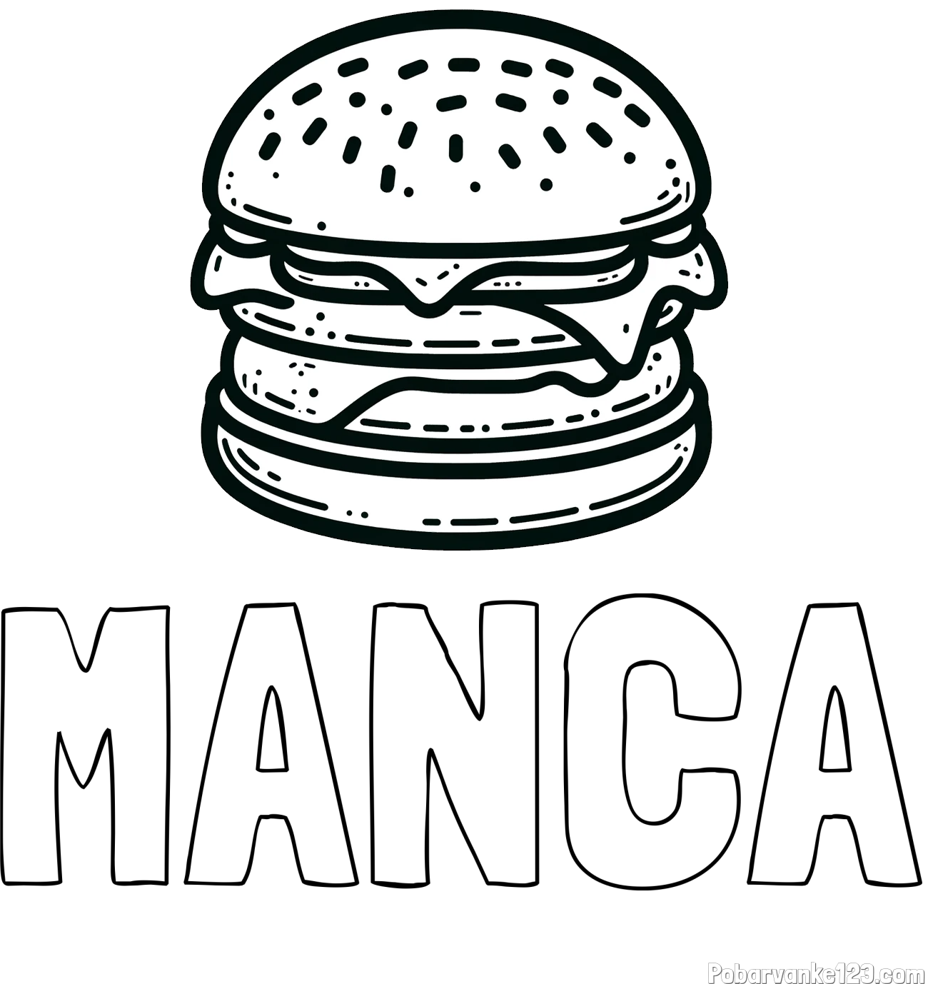 Pobarvanka imena MANCA in preprosta pobarvanka hamburgerja