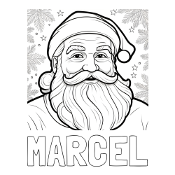 Online izdelana pobarvanka - Pobarvanka imena MARCEL in Čudovita pobarvanka nasmejanega Božička