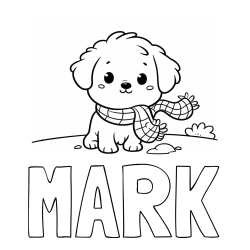 Online izdelana pobarvanka - Pobarvanka imena MARK in pobarvanka prikupnega psička
