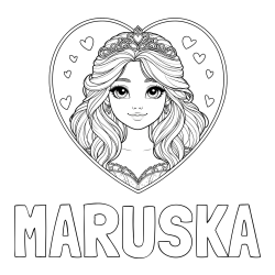 Online izdelana pobarvanka - Pobarvanka imena MARUŠKA in pobarvanka princeske ter srčkov