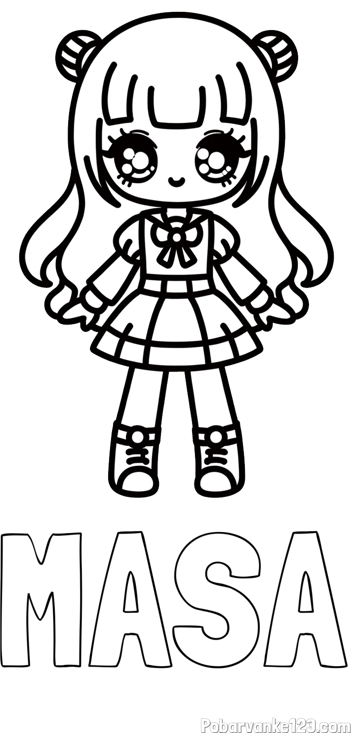 Pobarvanka imena MAŠA in otroška pobarvanka punčke v anime slogu