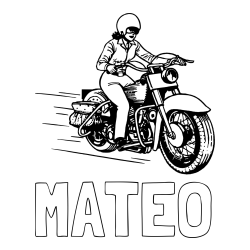 Pobarvanka imena MATEO in pobarvanka motorja ter motoristke