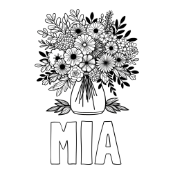 Pobarvanka imena MIA in pobarvanka veliekga šopka rož