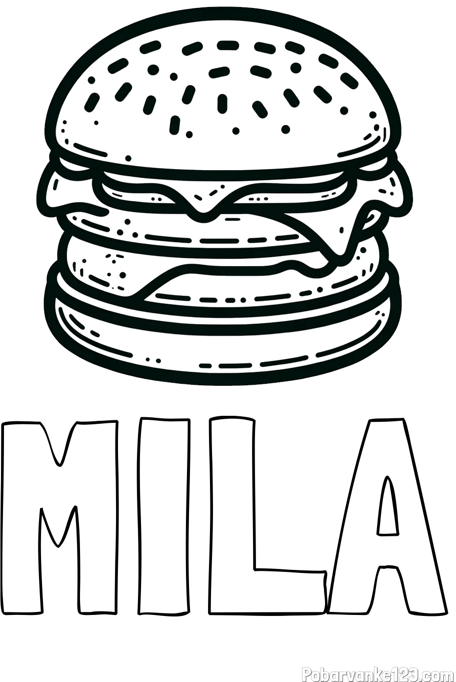 Pobarvanka imena MILA in preprosta pobarvanka hamburgerja