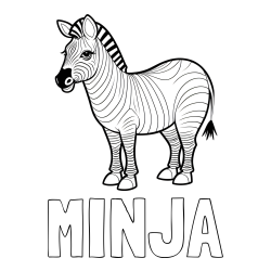 Online izdelana pobarvanka - Pobarvanka imena MINJA in pobarvanka ljubke zebre