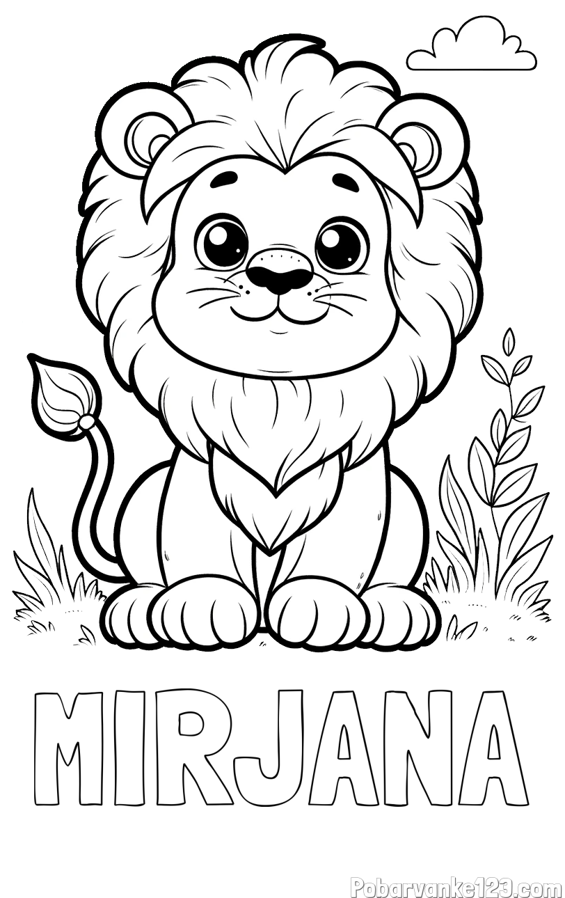 Pobarvanka imena MIRJANA in pobarvanka ljubkega leva