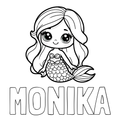 Online izdelana pobarvanka - Pobarvanka imena MONIKA in pobarvanka prikupne morske deklice