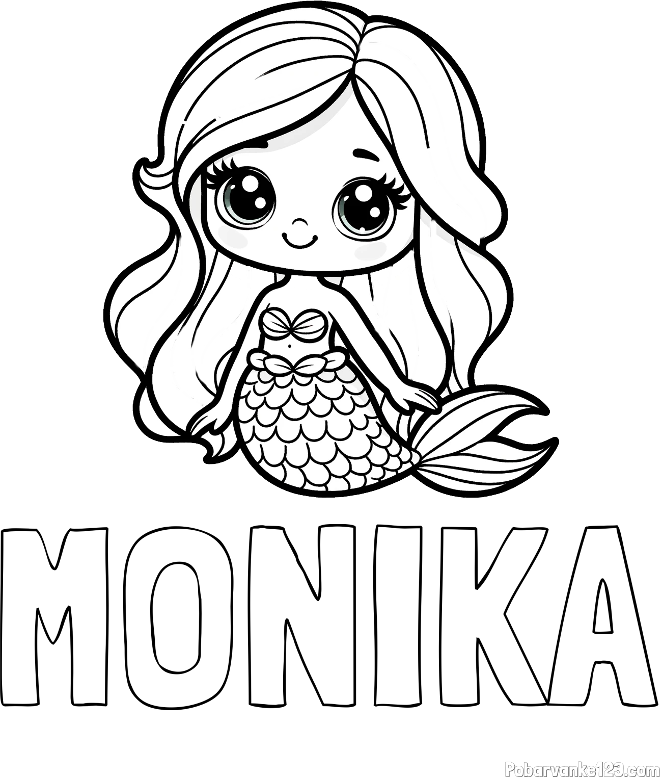 Pobarvanka imena MONIKA in pobarvanka prikupne morske deklice