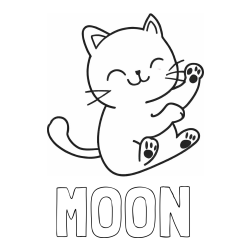 Online izdelana pobarvanka - Pobarvanka imena MOON in pobarvanka razigranega mucka