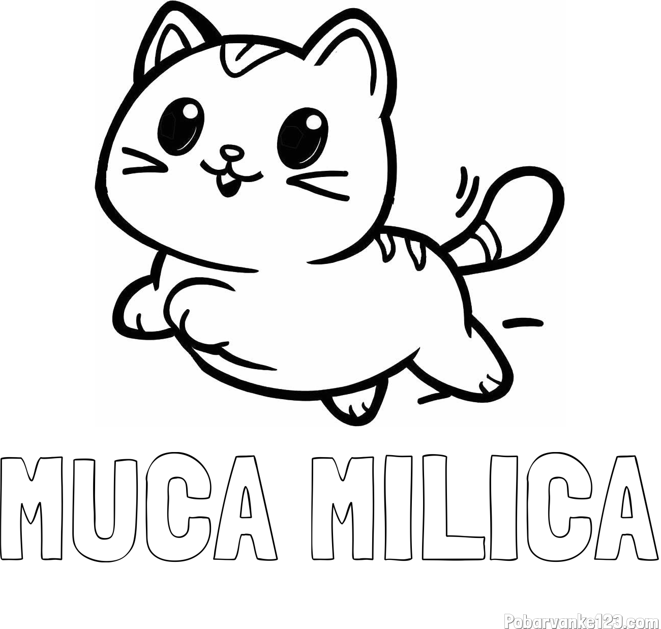 Pobarvanka imena MUCA MILICA in pobarvanka prikupne mačke med tekom
