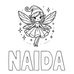 Online izdelana pobarvanka - Pobarvanka imena NAIDA in otroška pobarvanka čudovite vile