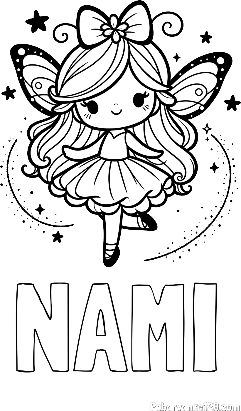 Pobarvanka imena NAMI in ljubka čarobna vila
