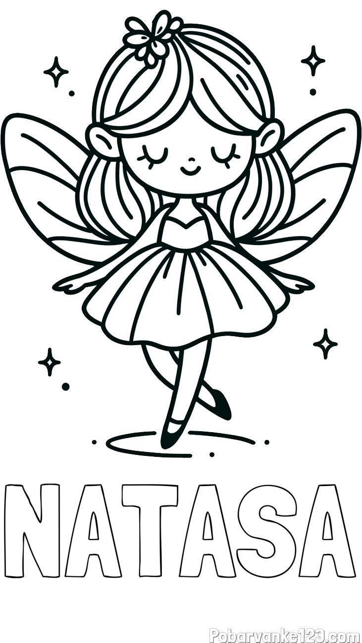 Pobarvanka imena NATAŠA in enostavna pobarvanka čarobne vile