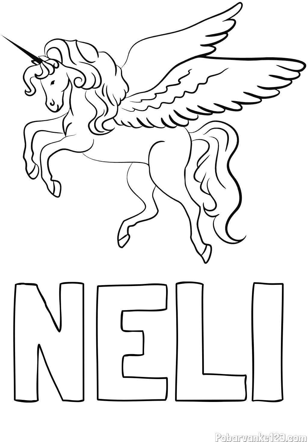 Pobarvanka imena NELI in lepa pobarvanka samoroga