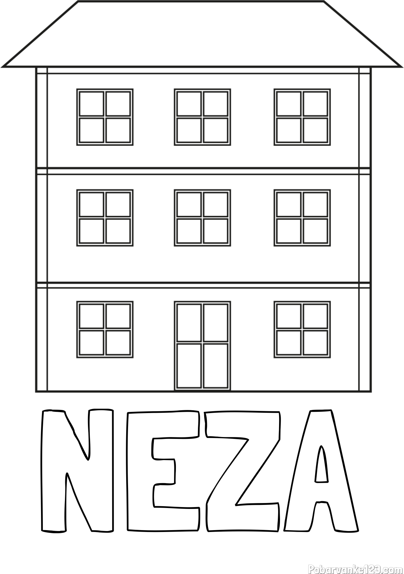 Pobarvanka imena NEŽA in pobarvanka stare dvonadstropne hiše