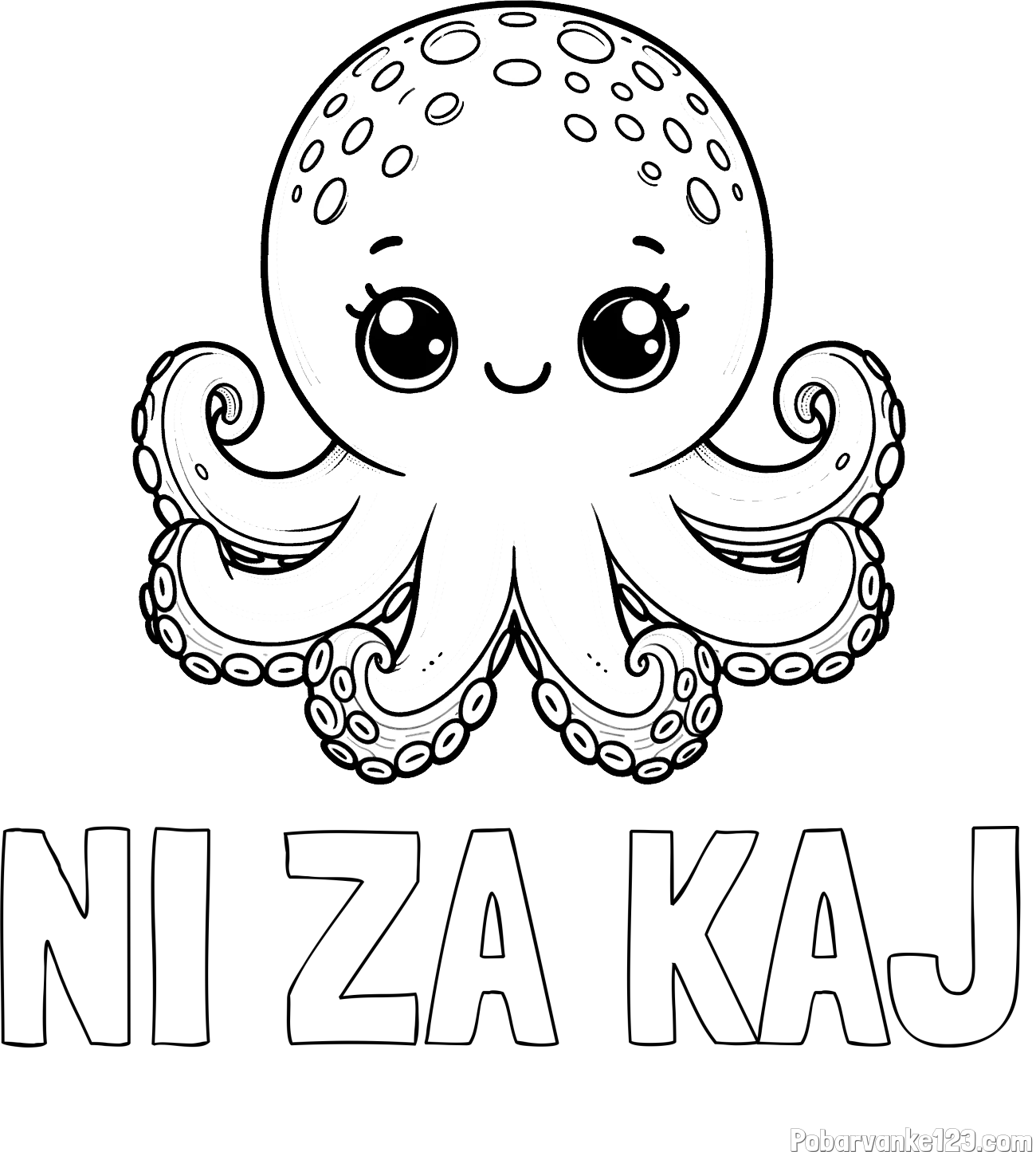 Pobarvanka imena NI ZA KAJ in otroška pobarvanka ljubke hobotnice