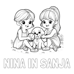 Online izdelana pobarvanka - Pobarvanka imena NINA IN SANJA in pobarvanka prijateljic s kužkom