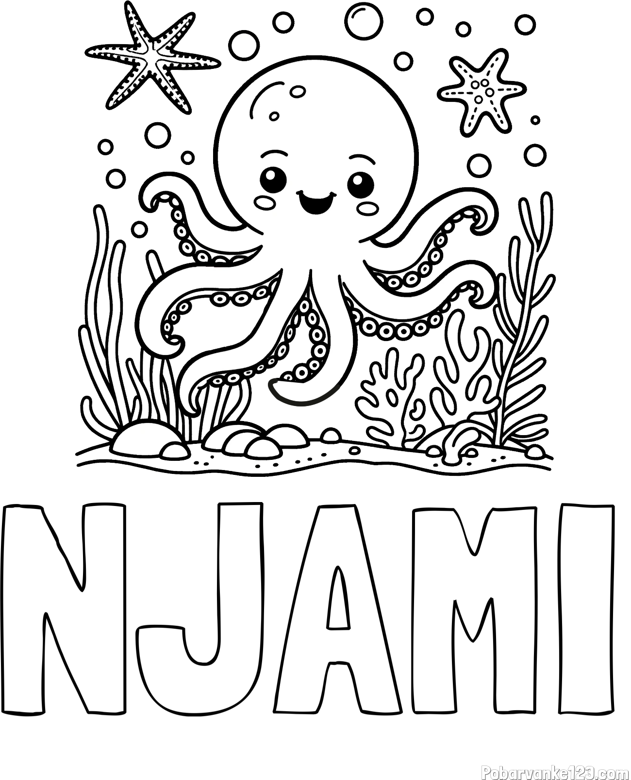 Pobarvanka imena NJAMI in pobarvanka hobotnice