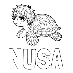 Online izdelana pobarvanka - Pobarvanka imena NUŠA in pobarvanka želve v stilu anime