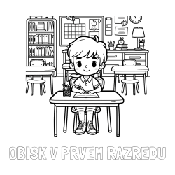 Online izdelana pobarvanka - Pobarvanka imena OBISK V PRVEM RAZREDU in pobarvanka učenca v učilnici