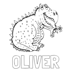 Online izdelana pobarvanka - Pobarvanka imena OLIVER in pobarvanka veselega dinozavra