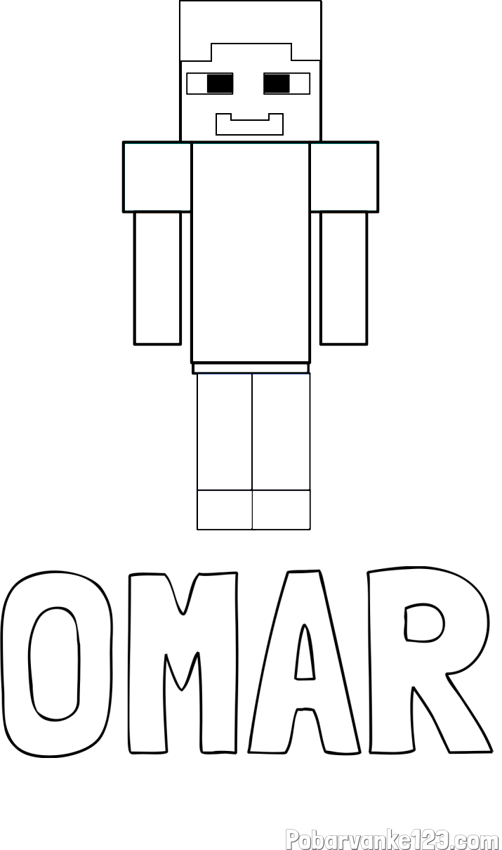 Pobarvanka imena OMAR in pobarvanka Minecraft glavnega junaka