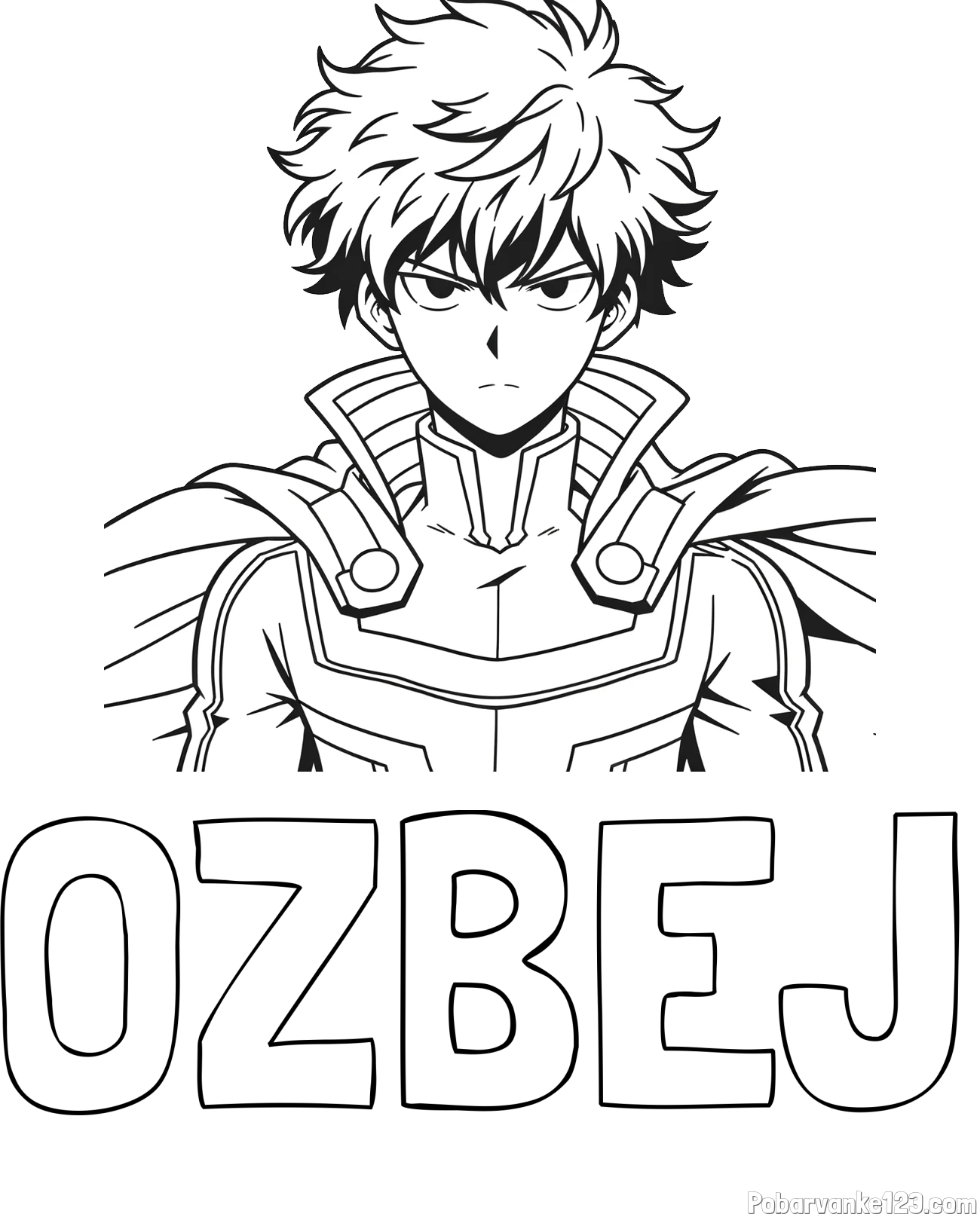 Pobarvanka imena OŽBEJ in pobarvanka junaka v anime slogu