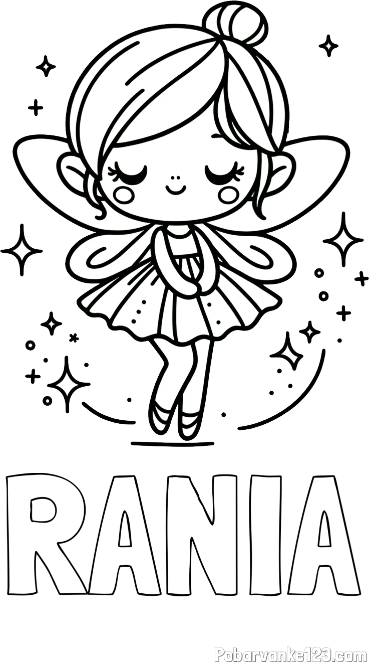 Pobarvanka imena RANIA in otroška pobarvanka čarobne vile
