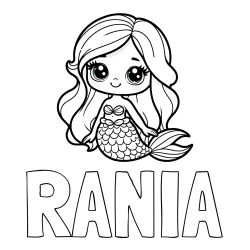 Online izdelana pobarvanka - Pobarvanka imena RANIA in pobarvanka prikupne morske deklice